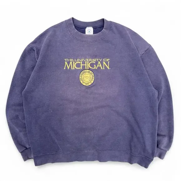 Vintage University Michigan Wolverines Crewneck Sweatshirt L College USA Faded - Picture 1 of 12